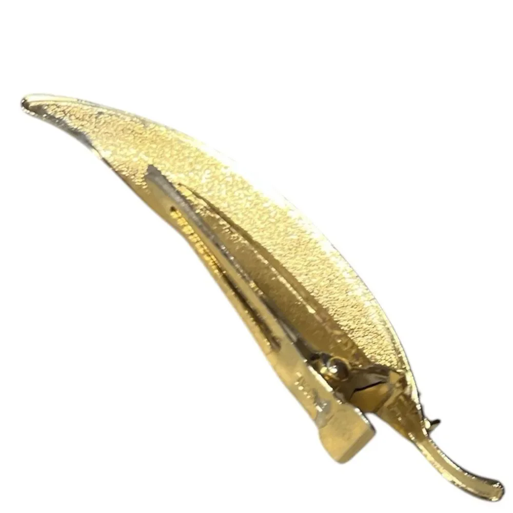 Vintage Continental Hair Clip Textured Gold Tone Leaf Rhinestones c1950